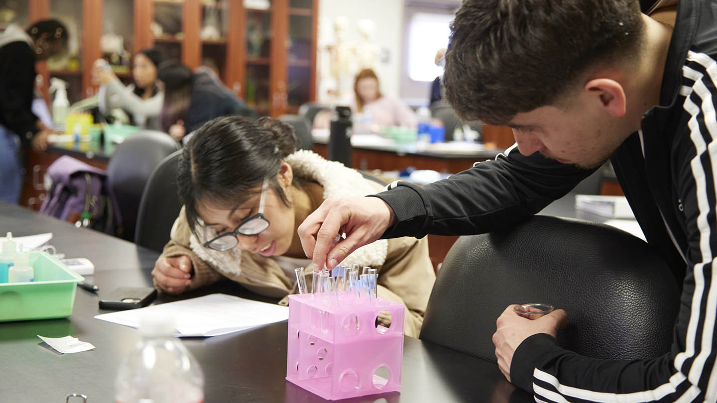 Chevron Innovation Lab students organize their equipment before an experiment.