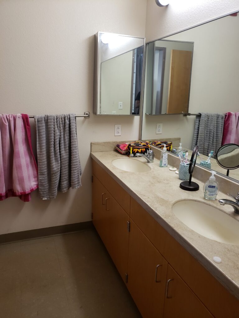 A shared vanity space is included in each Ash Street dorm area.