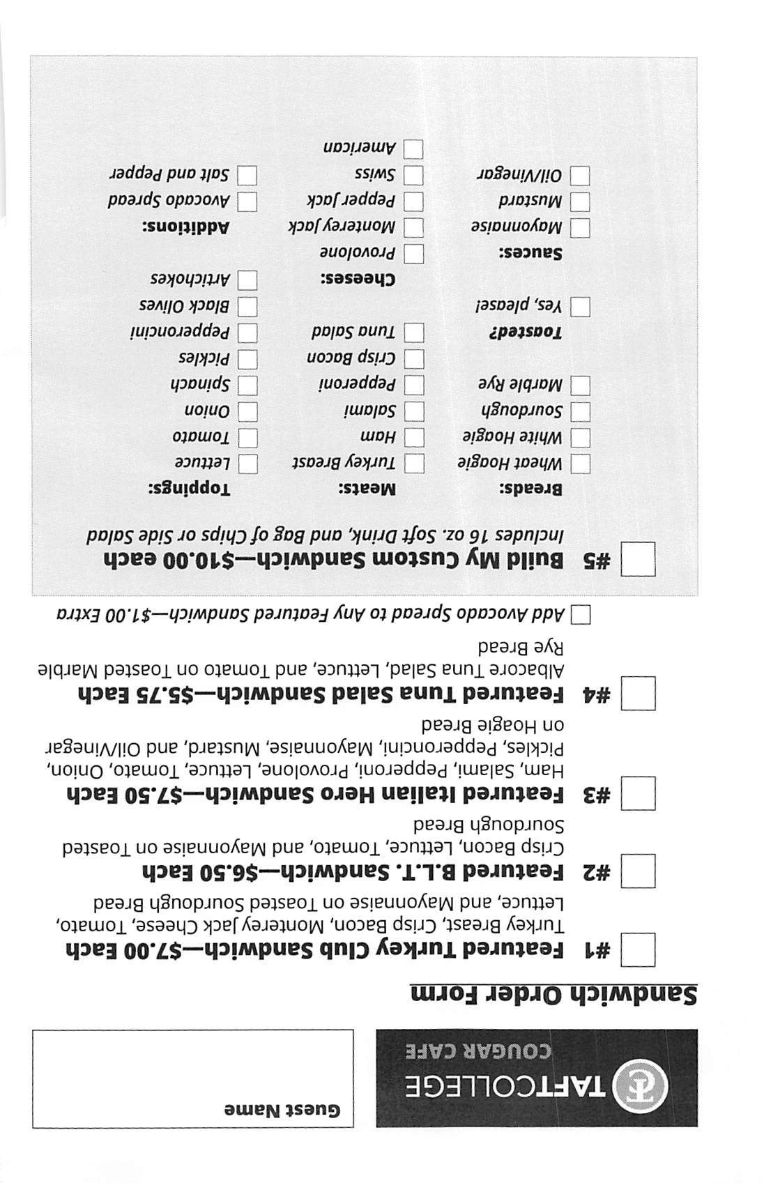 Sandwich Order Form