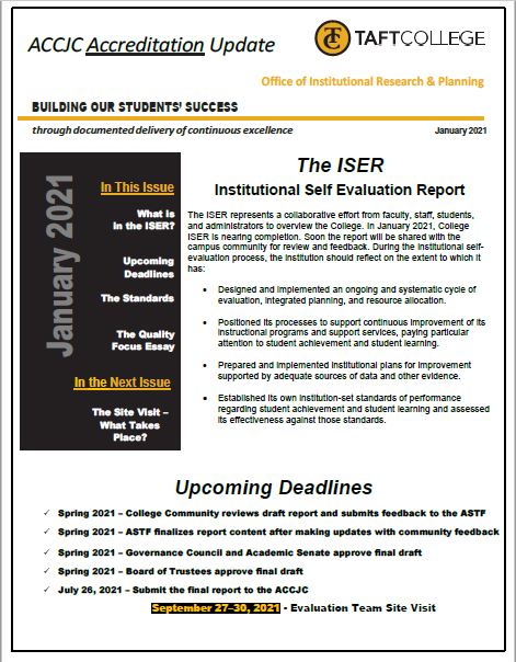 Screenshot of the latest edition of the ACCJC Newsletter