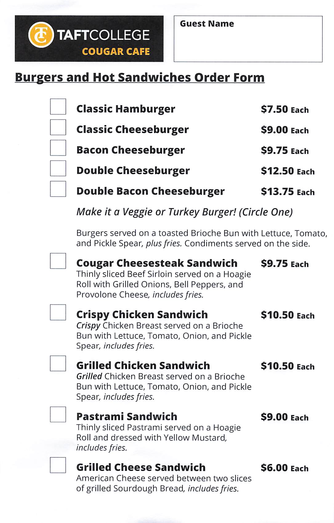 Burgers and Hot Sandwiches