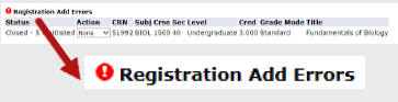 A screenshot showing what a "Registration Error" looks like.