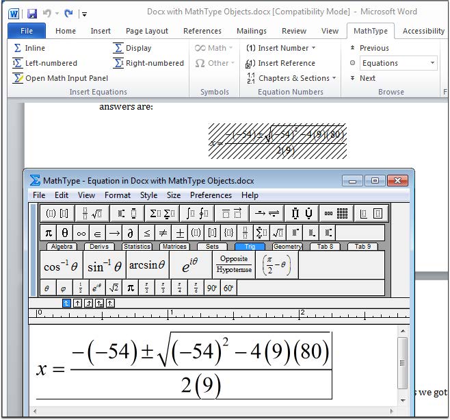 MathType Equation Editor in MS Word 2010